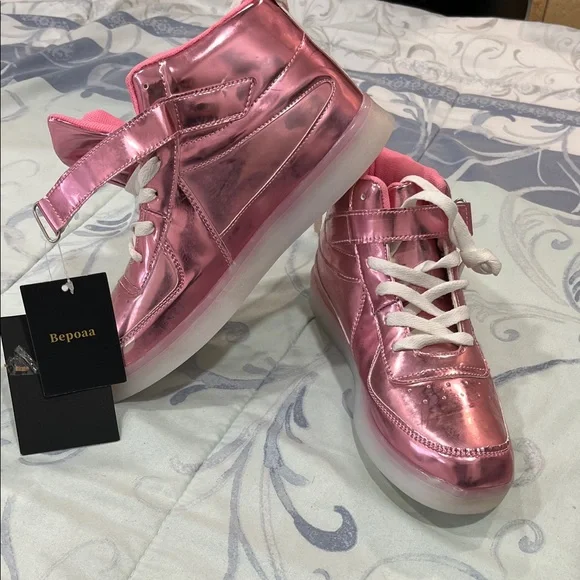 Pink High-Top Women's Sneakers - Picture 2 of 10
